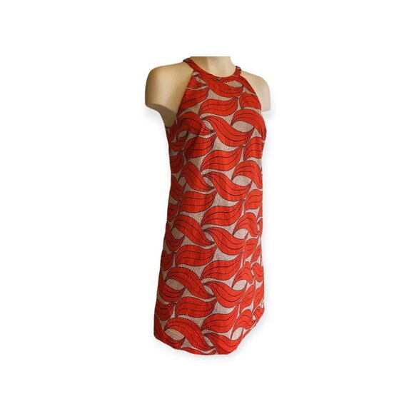 Ann Taylor sleeveless red cream retro wave halterneck mod dress size 2 EUC - Picture 3 of 14